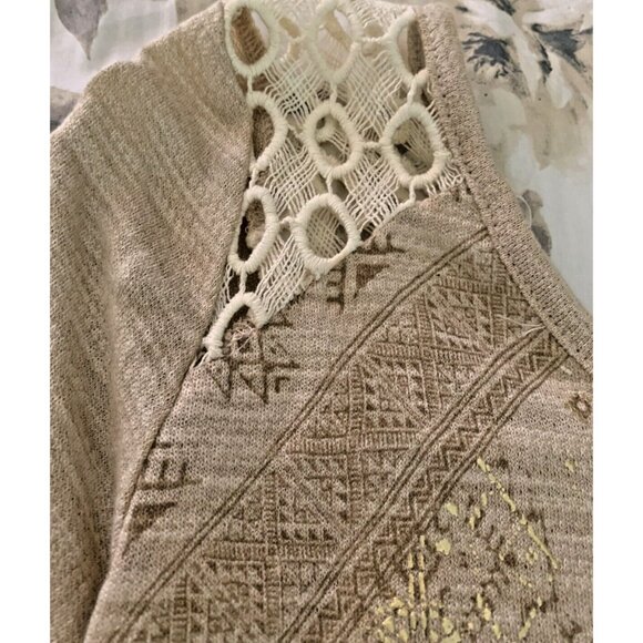 Miss Me Womens Large Beige Fringe Back Crocheted Sexy Cut Sleeve Shirt Blouse - Picture 12 of 12